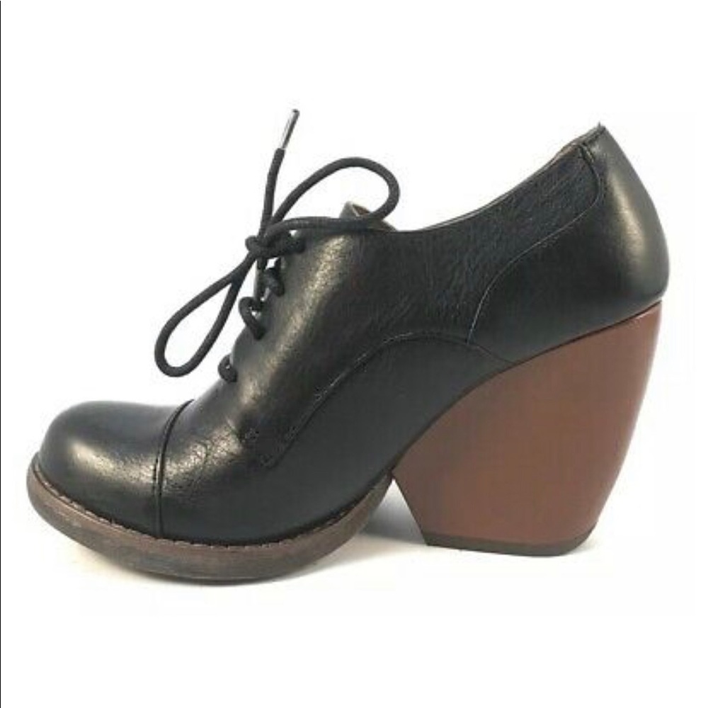 Kork-Ease Black Leather Lace-Up Ankle Boot with Brown Wedge Heel - Picture 2 of 7